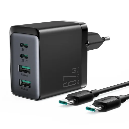 Joyroom GaN töltő 67W 4 portos (2x USB, 2x USB C) fekete (TCG02) + USB C - USB C kábel 100W 1.2m - 7