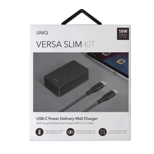 Uniq Versa Slim LITHOS Collective USB-C PD 18W hálózati töltő + USB-C / USB-C kábel - fekete - 4