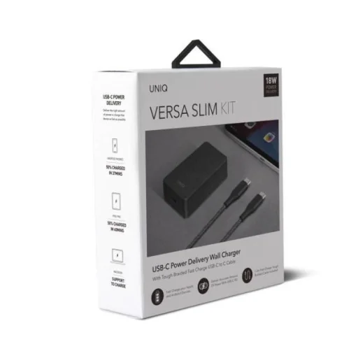 Uniq Versa Slim LITHOS Collective USB-C PD 18W hálózati töltő + USB-C / USB-C kábel - fekete - 5