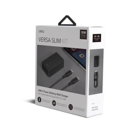 Uniq Versa Slim LITHOS Collective USB-C PD 18W hálózati töltő + USB-C / USB-C kábel - fekete - 6