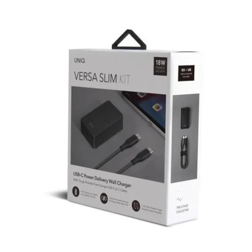 Uniq Versa Slim LITHOS Collective USB-C PD 18W hálózati töltő + USB-C / USB-C kábel - fekete - 7