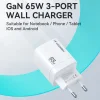 Wozinsky CGWCW 65W USB-A / 2 x USB-C GaN fali töltő - fehér thumbnail