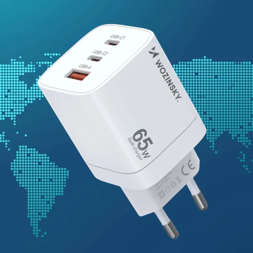 Wozinsky CGWCW 65W USB-A / 2 x USB-C GaN fali töltő - fehér - 12
