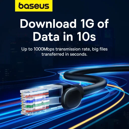 Baseus High Speed ​​Cat 5 RJ-45 Ethernet kábel 1000Mb/s 0.5m kerek - fekete - 12