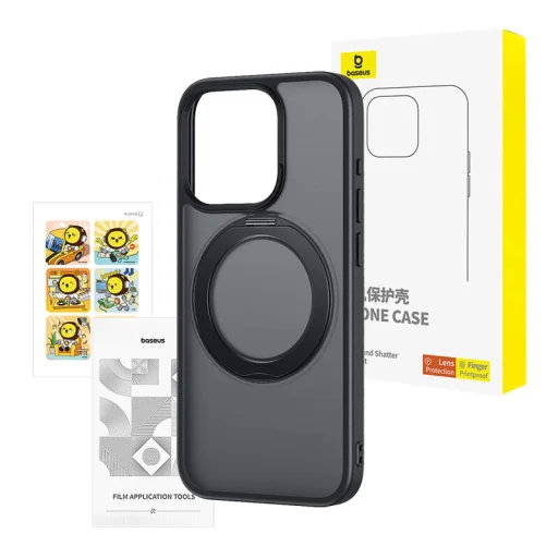 Baseus SkyRing Magnetic tok tartóval iPhone 15 Pro-hoz + üvegfólia és tisztítókészlet (fekete) - 5