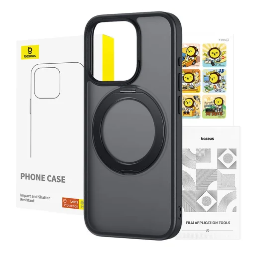 Baseus SkyRing Magnetic tok állvánnyal iPhone 13 Pro-hoz + üvegfólia és tisztítókészlet (fekete) - 5