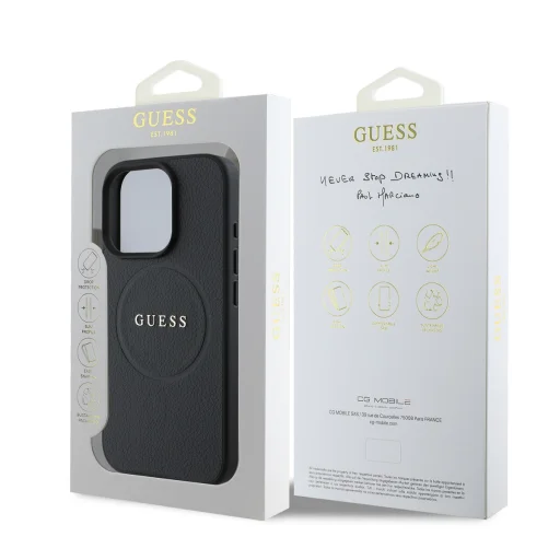  iPhone 16 Pro Fekete Guess PU Grained Classic Logo MagSafe tok - 6