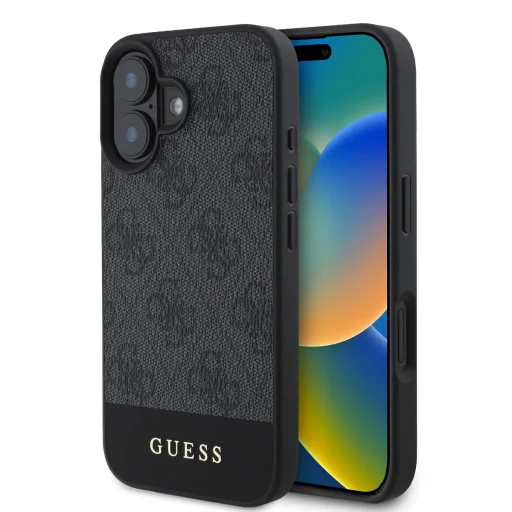  iPhone 16 Szürke Guess PU 4G Stripe tok - 1
