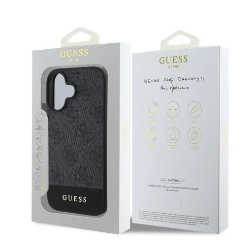  iPhone 16 Szürke Guess PU 4G Stripe tok - 6