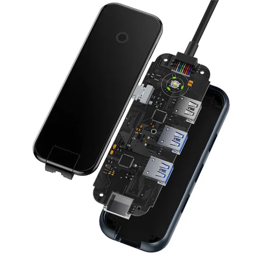 Baseus AcmeJoy 5 az 1-ben hub, USB-C - 2xUSB 3.0, USB 2.0, USB-C PD, RJ45 (sötétszürke) - 8