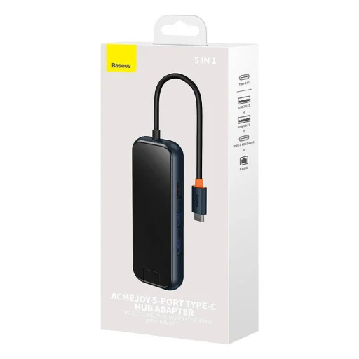 Baseus AcmeJoy 5 az 1-ben hub, USB-C - 2xUSB 3.0, USB 2.0, USB-C PD, RJ45 (sötétszürke) - 10