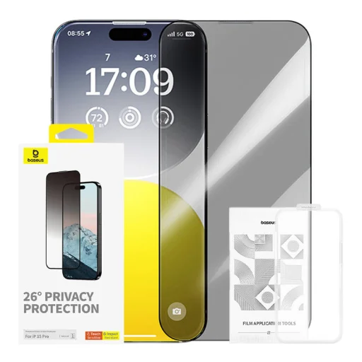 Baseus Diamond privacy edzett üvegfólia iPhone 15 Pro üvegfólia - 1