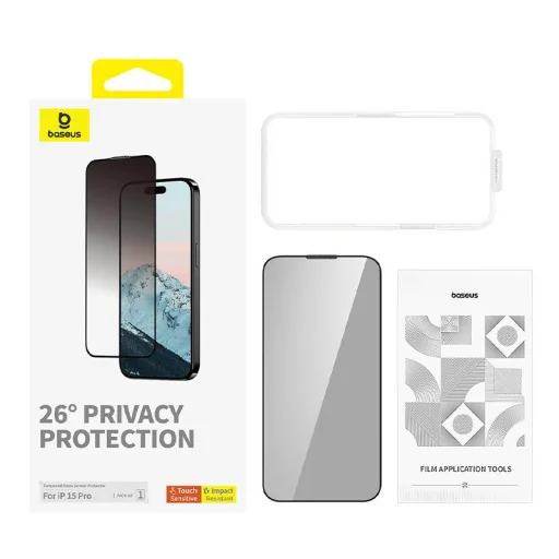 Baseus Diamond privacy edzett üvegfólia iPhone 15 Pro üvegfólia - 4