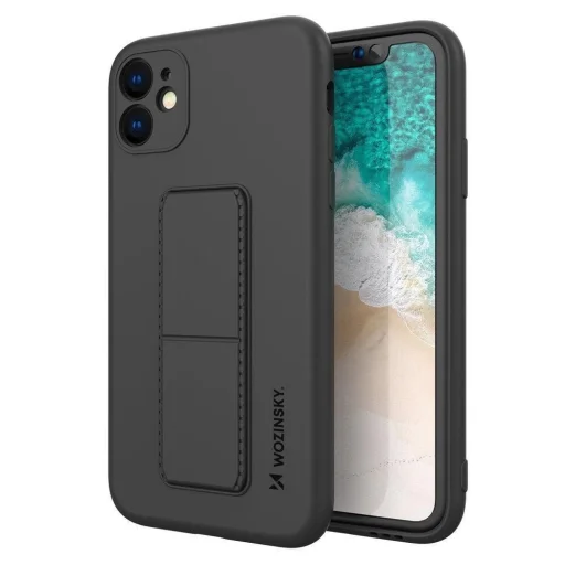 Wozinsky Silikónové puzdro s opierkou pre iPhone 11 Pro Max s čiernym stojanom - 1