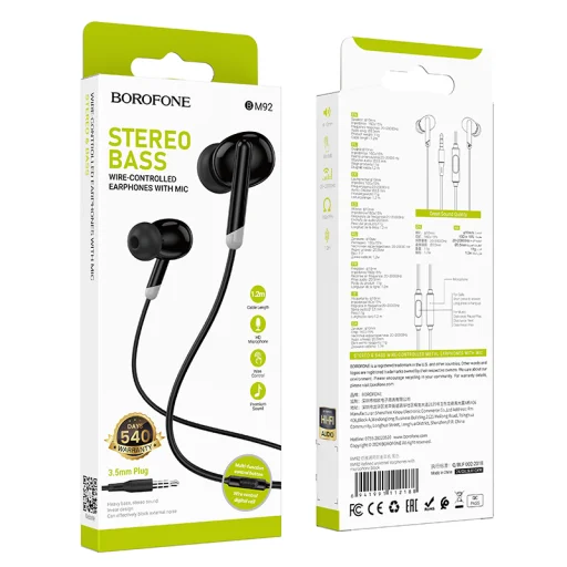Borofone Earphones BM92 Refined, mikrofonnal, fekete - 5