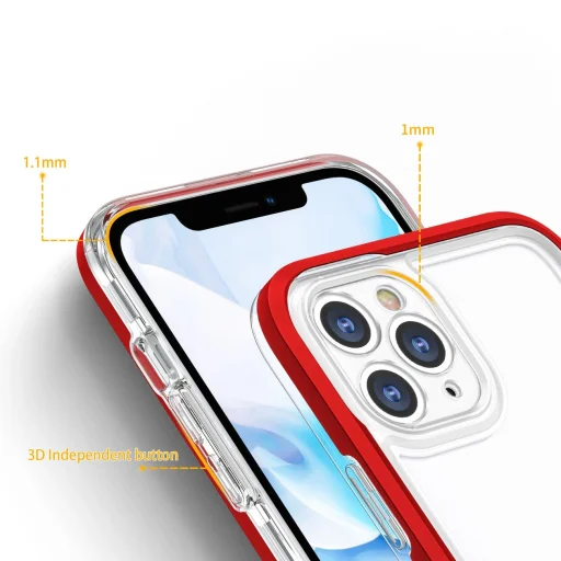 Hybrid Armor Prémium 3 az 1-ben Clear tok iPhone 11 Pro Max Keretvédő Gél Piros - 4