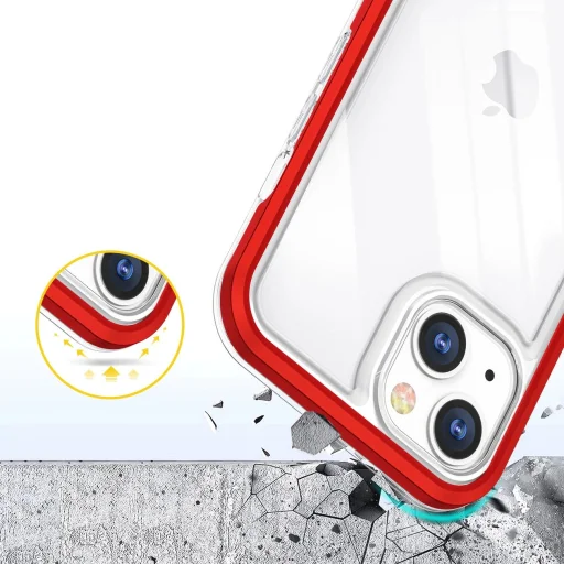 Átlátszó 3 az 1-ben tok iPhone 13 mini-hez, piros kerettel - 6