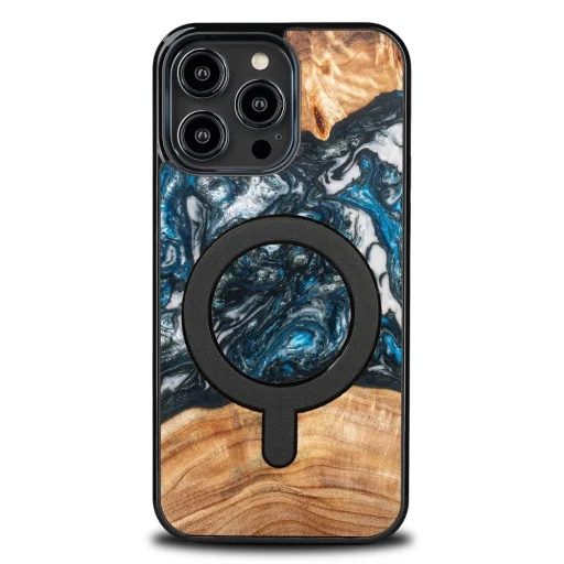 Wood and Resin tok iPhone 14 Pro Max MagSafe Bewood Unique Planet Earth - Kék Zöld - 3