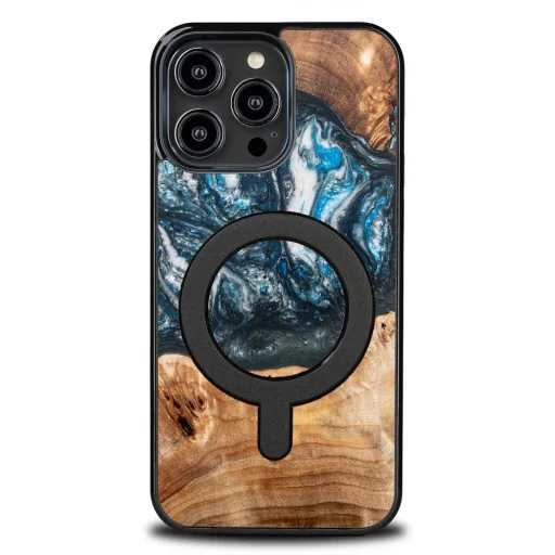 Wood and Resin tok iPhone 14 Pro Max MagSafe Bewood Unique Planet Earth - Kék Zöld - 4