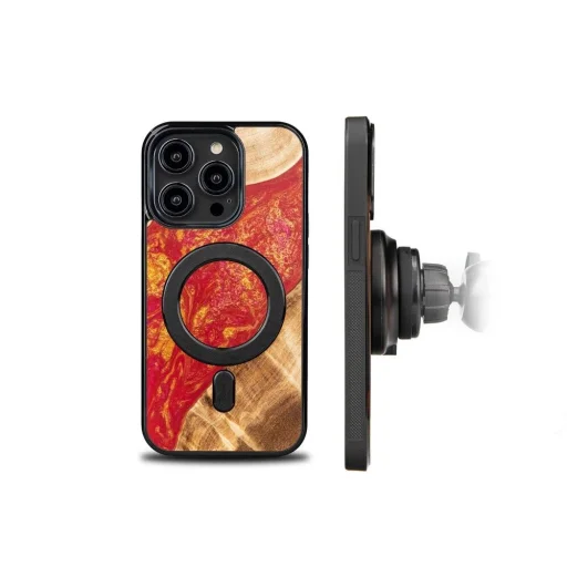 Bewood Unique MagSafe Párizs fa és gyanta tok iPhone 15 Pro - Piros és arany tok - 2