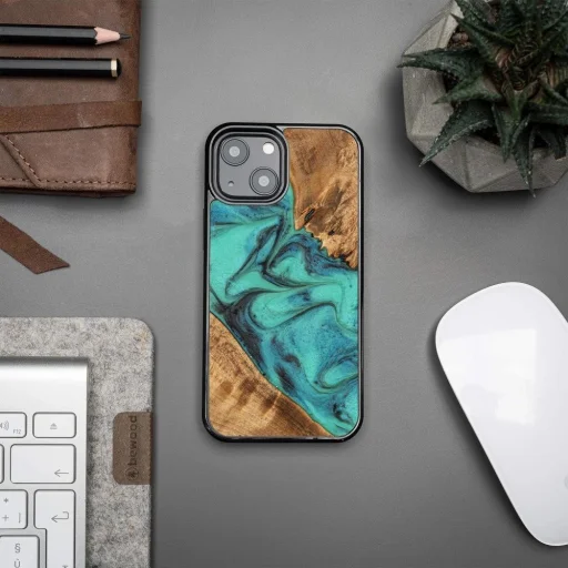 Bewood Egyedi Türkiz - Türkiz Fekete iPhone 13 Mini fliptok - 2