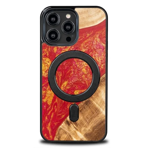 Bewood Egyedi MagSafe Párizs Fa és Gyanta Tok iPhone 14 Pro Max - Piros és Arany - 1