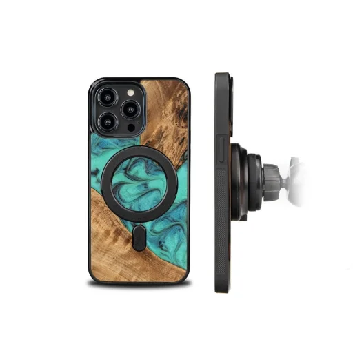 Bewood Unique MagSafe Türkiz Fa és Gyanta Tok iPhone 15 Pro Max - Türkiz és Fekete tok - 2