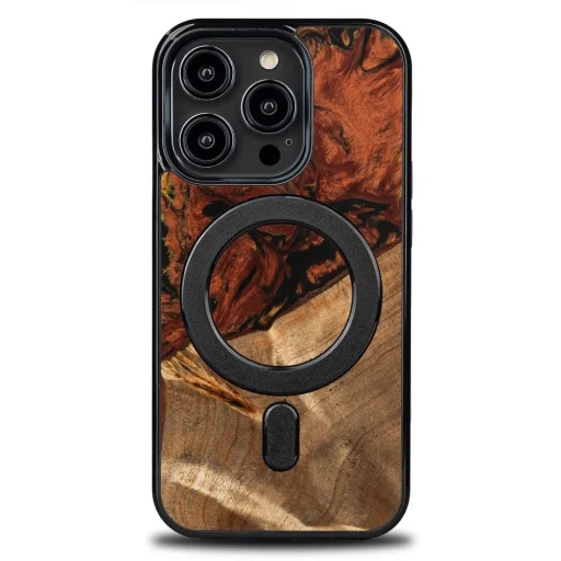 Bewood Egyedi MagSafe Tűz Elem Fa és Gyanta Tok iPhone 15 Pro - Fekete és Arany - 1