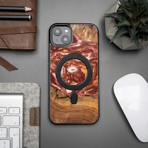 Bewood Unique MagSafe Mars Wood és Resin tok iPhone 15 Plus - Piros és Fehér - 3