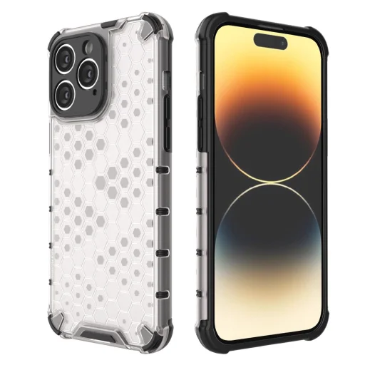  iPhone 14 Pro Fekete Honeycomb sorozatú páncélozott hibrid tok - 16
