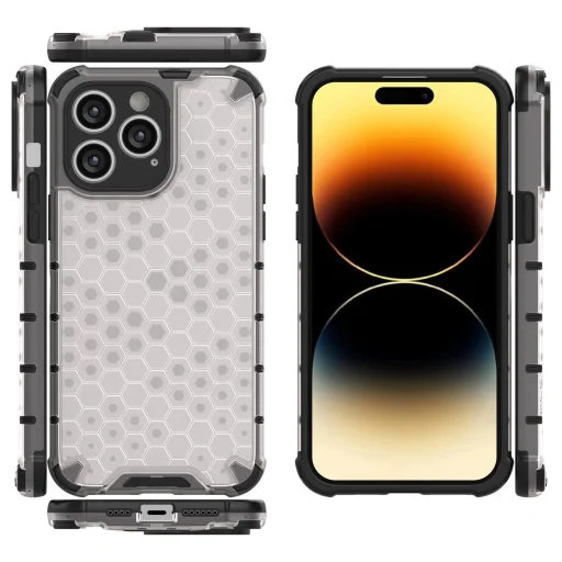  iPhone 14 Pro Fekete Honeycomb sorozatú páncélozott hibrid tok - 17