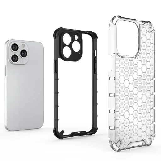 Honeycomb tok iPhone 14 Pro Max-hoz páncélozott hibrid fekete tok - 4