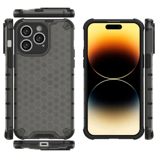 Honeycomb tok iPhone 14 Pro Max-hoz páncélozott hibrid fekete tok - 14