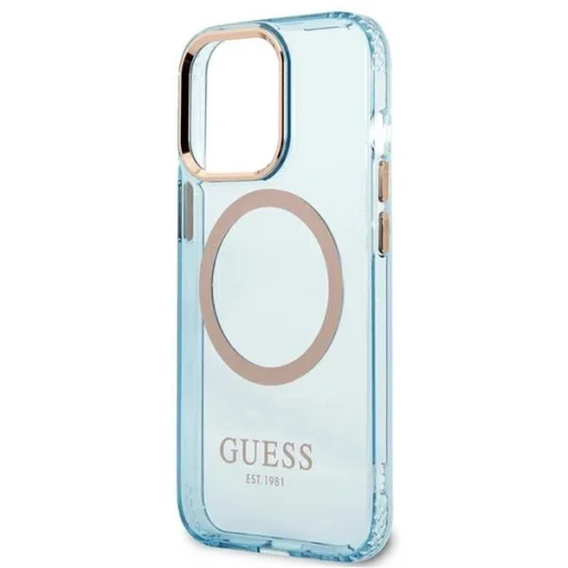 Guess Gold Outline Translucent MagSafe tok iPhone 13 Pro - kék - 6