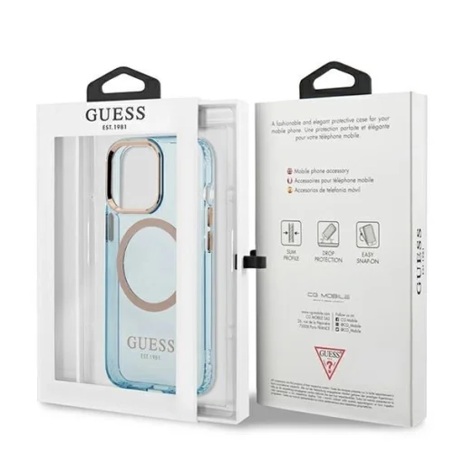 Guess Gold Outline Translucent MagSafe tok iPhone 13 Pro - kék - 8