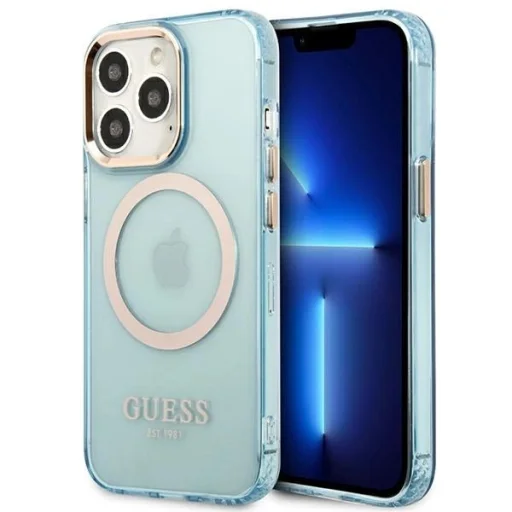 Guess Gold Outline Translucent MagSafe tok iPhone 13 Pro - kék - 1