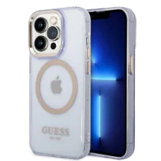 Guess GUHMP14LHTCMU iPhone 14 Pro 6.1" lila/lila kemény tok Arany Keret Áttetsző MagSafe tok