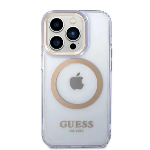Guess GUHMP14LHTCMU iPhone 14 Pro 6.1" lila/lila kemény tok Arany Keret Áttetsző MagSafe tok - 3