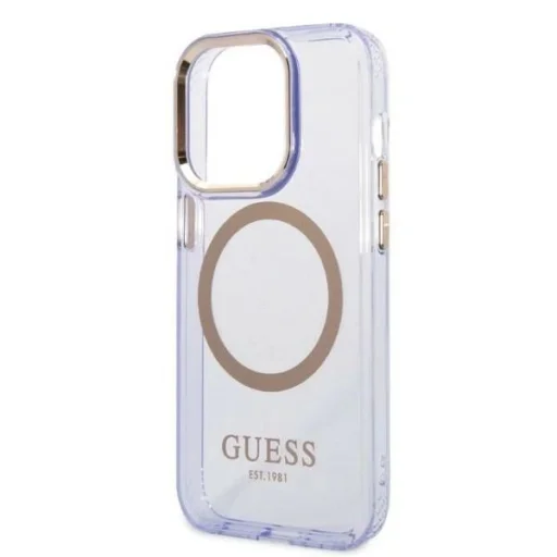 Guess GUHMP14LHTCMU iPhone 14 Pro 6.1" lila/lila kemény tok Arany Keret Áttetsző MagSafe tok - 6