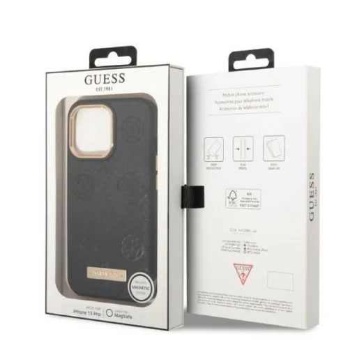 Guess GUHMP13LSAPSTK iPhone 13 Pro fekete/fekete keménytok Peony Logo Plate MagSafe tok - 8
