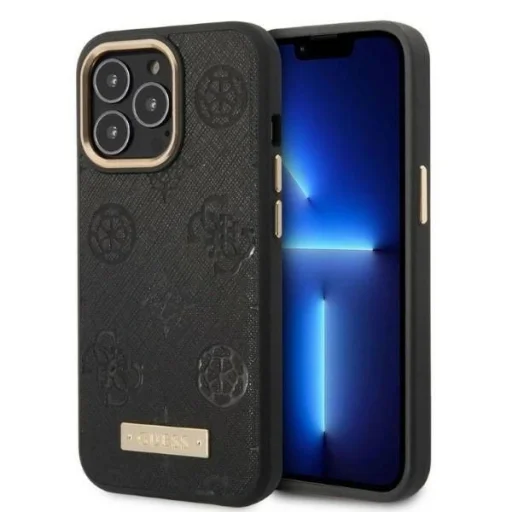 Guess GUHMP13LSAPSTK iPhone 13 Pro fekete/fekete keménytok Peony Logo Plate MagSafe tok - 1