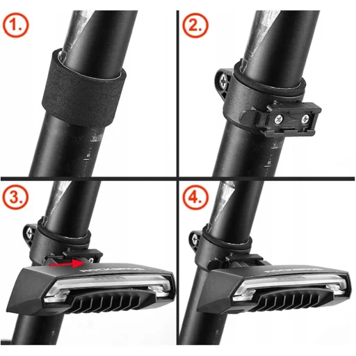 Rockbros LKWD-R1 Hátsó Kerékpár Lámpa Lézerrel és Távirányítóval + Mikro USB - USB-A Kábel - Fekete - 10