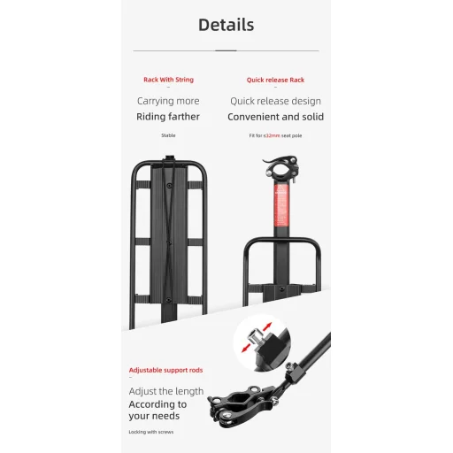 Rockbros 33210004001 biciklitartó polccal - fekete - 9