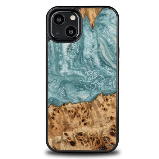 Wood and resin iPhone 13 tok Bewood Unique Uranus - kék és fehér - 1