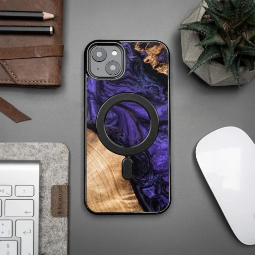 Wood and resin tok iPhone 15 Plus MagSafe Bewood Unique Violet - lila és fekete - 3