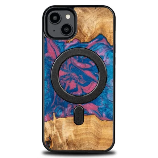 Bewood Unique MagSafe Vegas Wood and Resin puzdro na iPhone 15 Plus - Ružová a modrá - 1