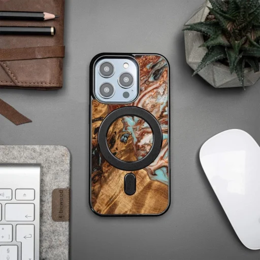 Bewood Unique MagSafe Jupiter fa és gyanta tok iPhone 15 Pro - réz fehér - 3