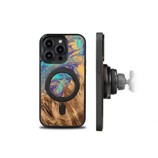 Bewood Unique MagSafe Mercury Fa és Gyanta Tok iPhone 14 Pro-hoz - Lila Arany - 2