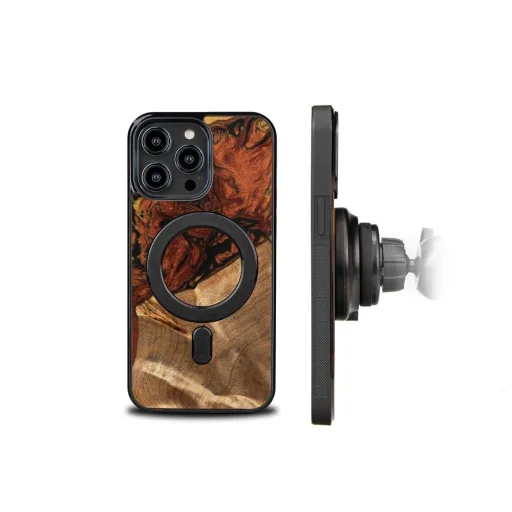 Bewood Egyedi MagSafe Fire Element fa és gyanta tok iPhone 15 Pro Max - Fekete és Arany - 2