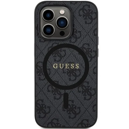 Guess 4G Kollekció Bőr Fém Logós MagSafe iPhone 14 Pro tok - Fekete - 3